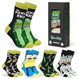 RICK AND MORTY Calcetines Divertidos para Hombre Talla 40–45, Pack de 5 Calcetas Altas, Regalo para Fans y Adolescentes(Verde/Negro, 40-45 EU)